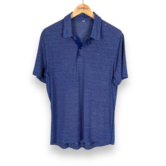 Lululemon Short Sleeve Polo Shirt, Heather Blue M - Lightweight, Breathable - Picture 1 of 9